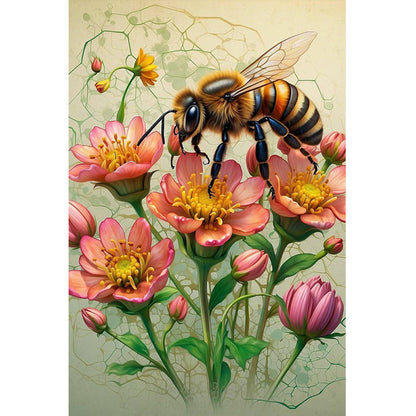 Flower And Bee - Full Round Drill Diamond Painting 40*60CM