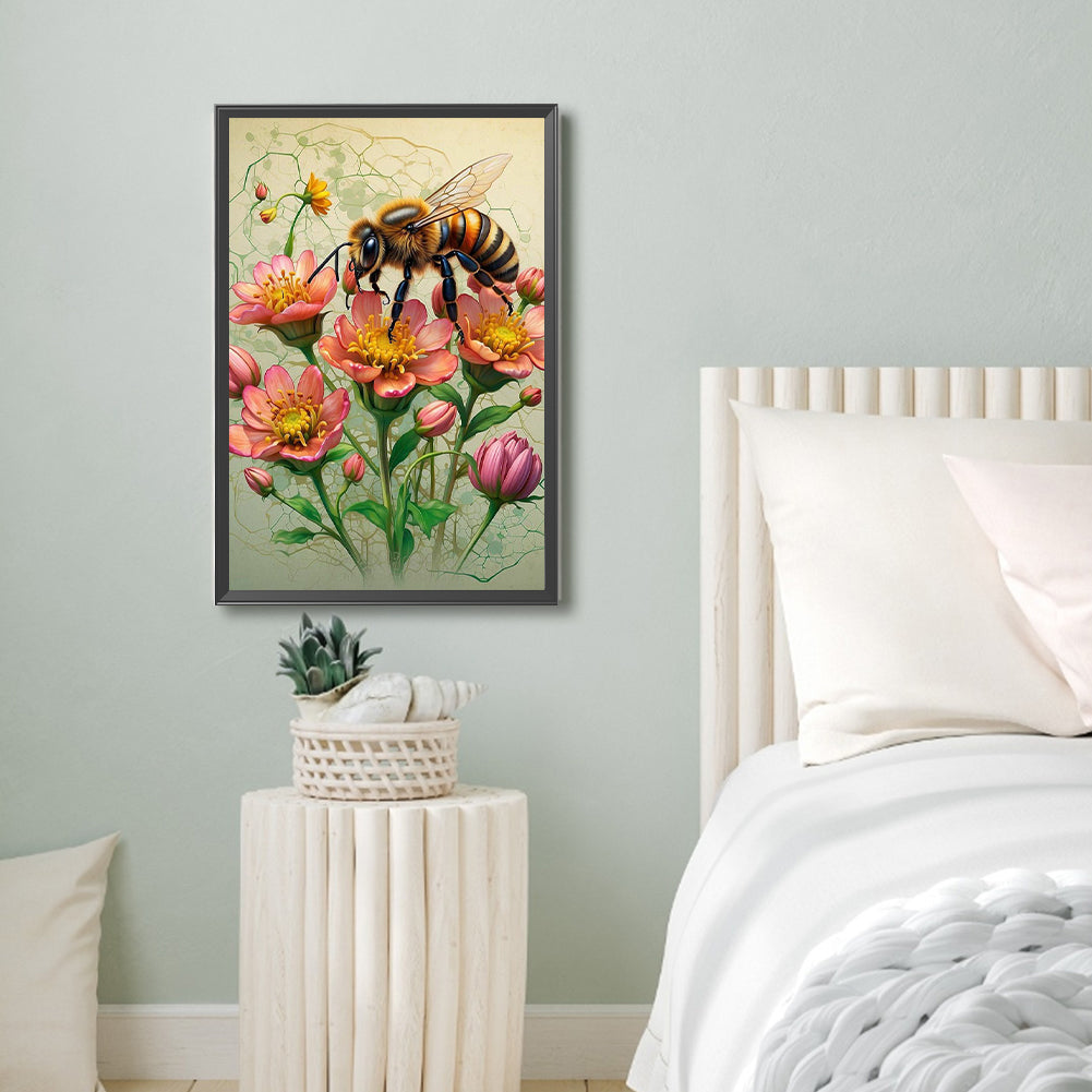 Flower And Bee - Full Round Drill Diamond Painting 40*60CM