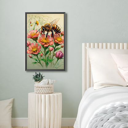 Flower And Bee - Full Round Drill Diamond Painting 40*60CM