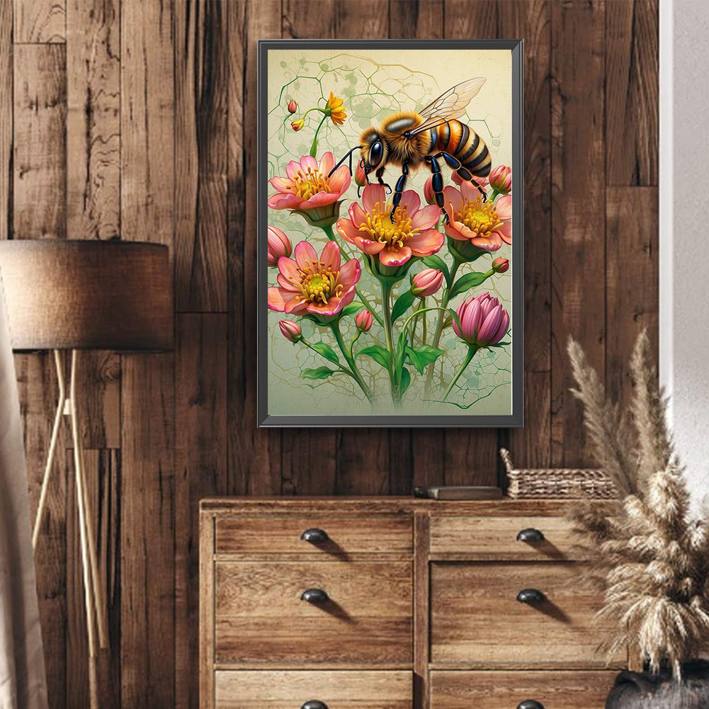 Flower And Bee - Full Round Drill Diamond Painting 40*60CM