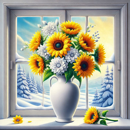 Sunflower Vase - Full Round Drill Diamond Painting 40*40CM