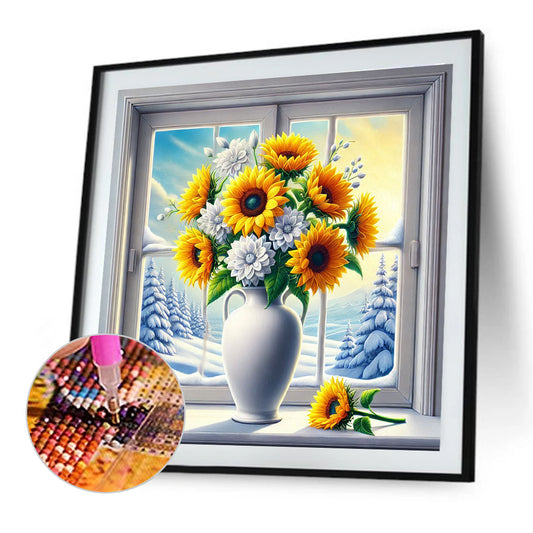 Sunflower Vase - Full Round Drill Diamond Painting 40*40CM