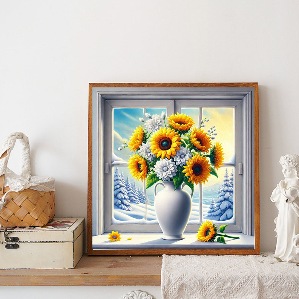 Sunflower Vase - Full Round Drill Diamond Painting 40*40CM