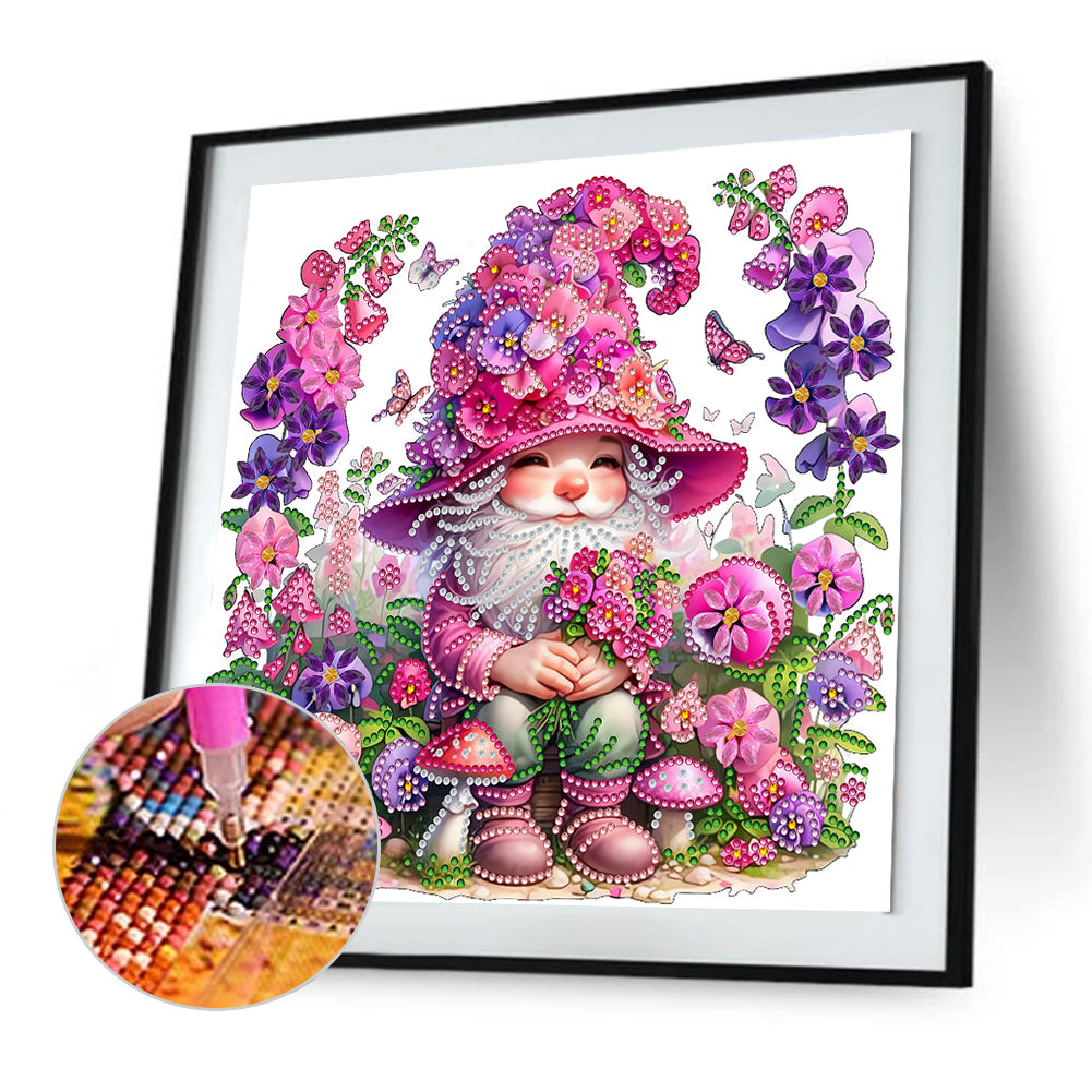 Flower And Gnome - Special Shaped Drill Diamond Painting 30*30CM