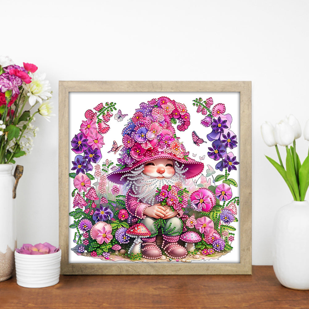 Flower And Gnome - Special Shaped Drill Diamond Painting 30*30CM
