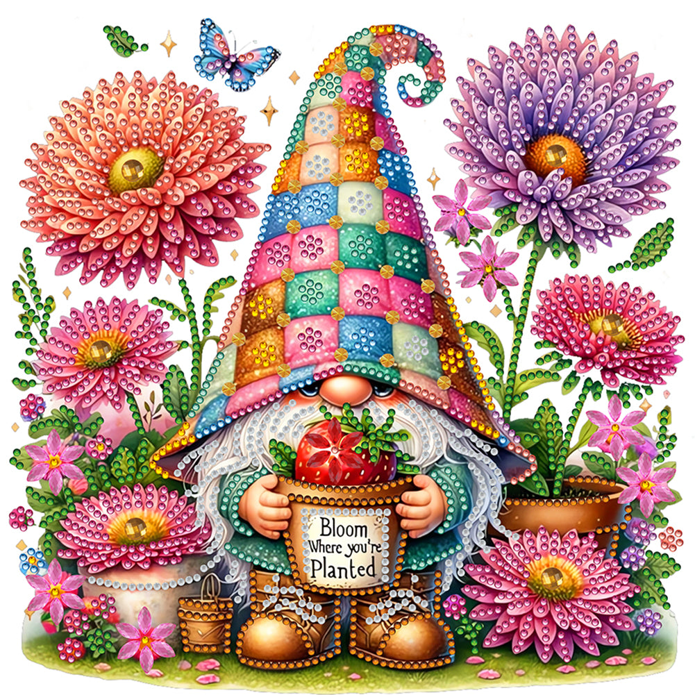 Flower And Gnome - Special Shaped Drill Diamond Painting 30*30CM
