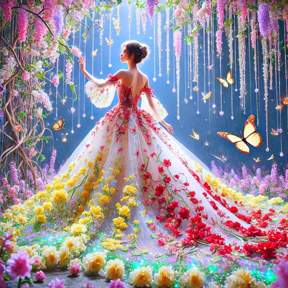 Flower Dress Girl - Full Round Drill Diamond Painting 40*40CM