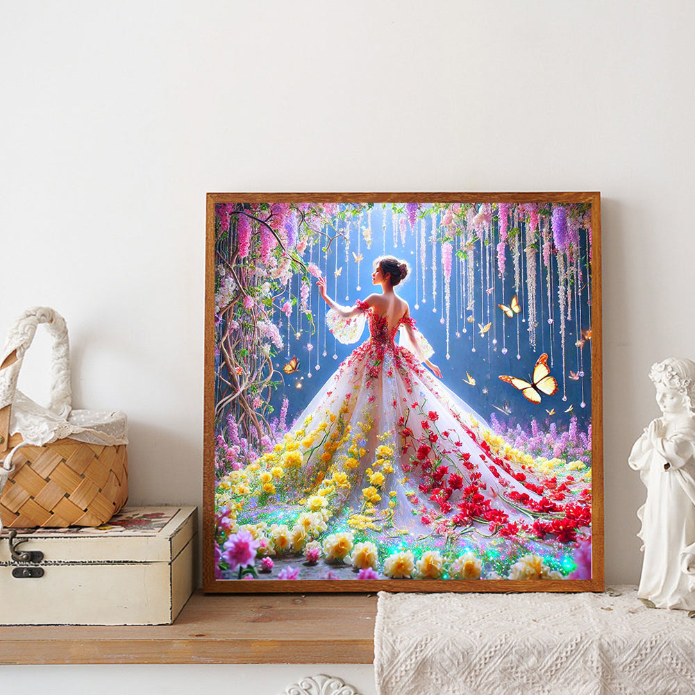 Flower Dress Girl - Full Round Drill Diamond Painting 40*40CM