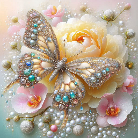 Flower Crystal Butterfly - Full Round Drill Diamond Painting 40*40CM