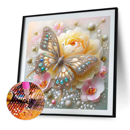 Flower Crystal Butterfly - Full Round Drill Diamond Painting 40*40CM