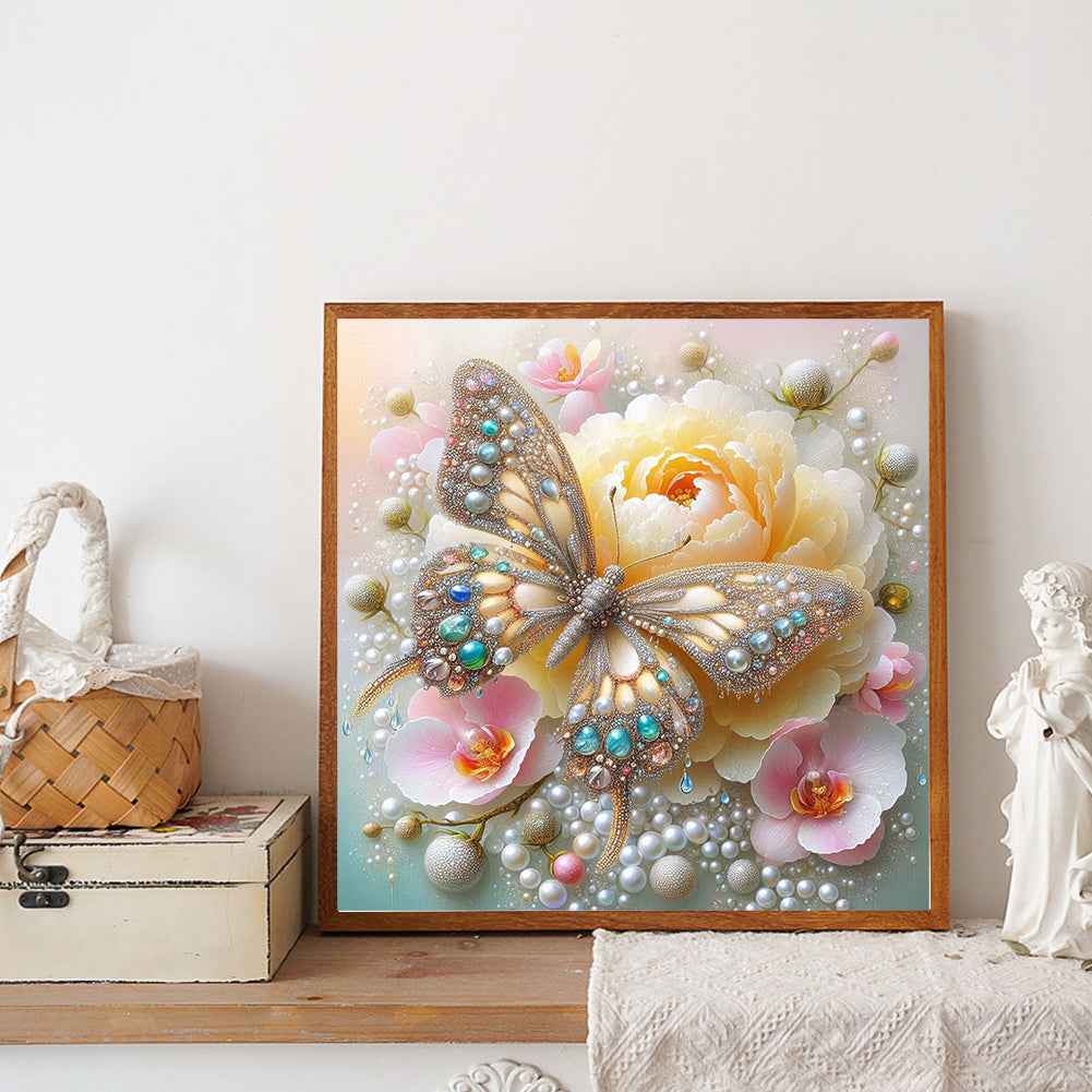Flower Crystal Butterfly - Full Round Drill Diamond Painting 40*40CM