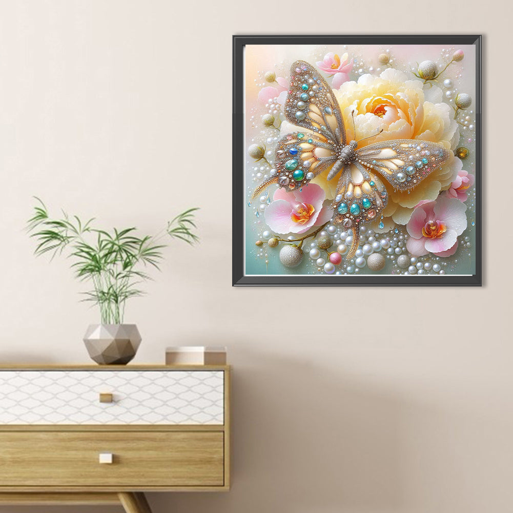 Flower Crystal Butterfly - Full Round Drill Diamond Painting 40*40CM