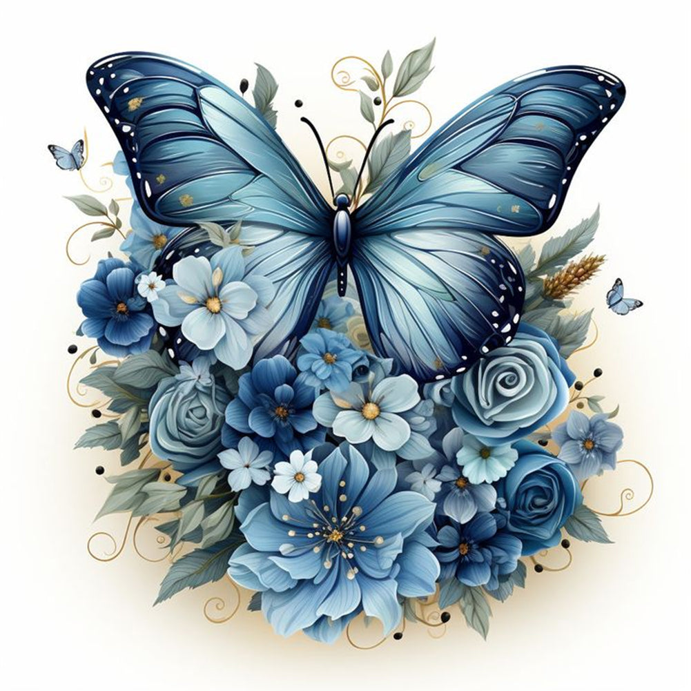 Blue Butterfly - Full Round Drill Diamond Painting 40*40CM