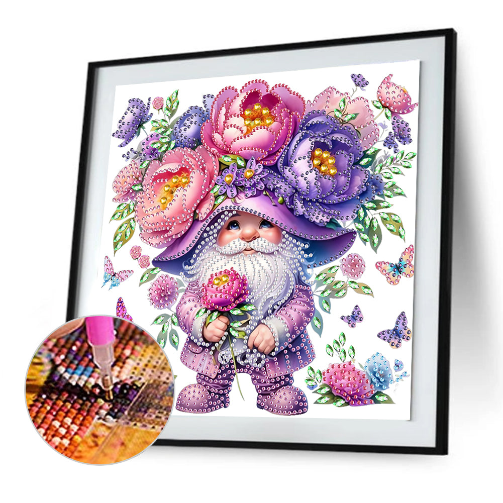 Peony And Gnome - Special Shaped Drill Diamond Painting 30*30CM