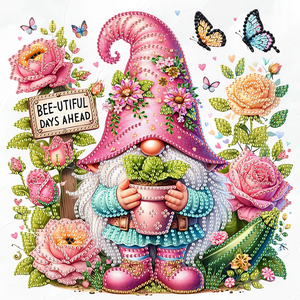 Flower And Gnome - Special Shaped Drill Diamond Painting 30*30CM