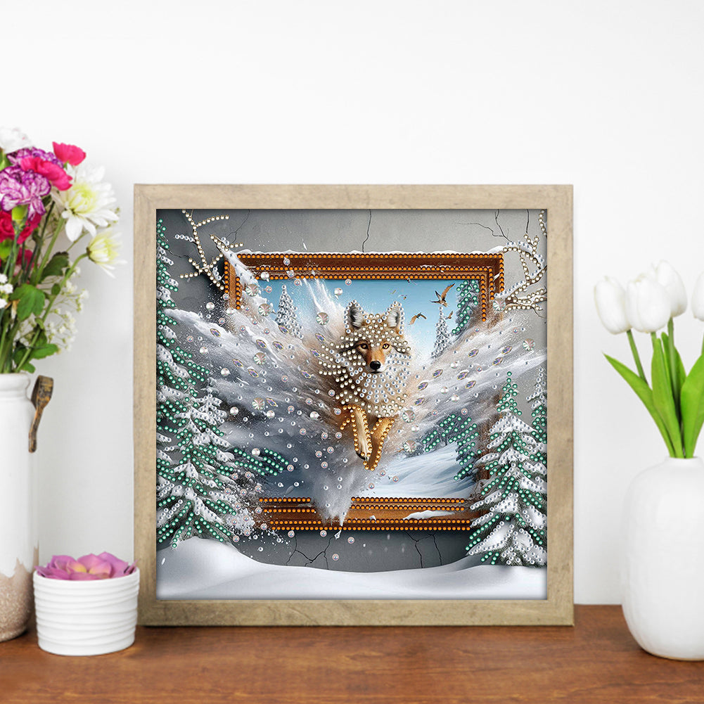 Wolf Escapes The Frame - Special Shaped Drill Diamond Painting 30*30CM