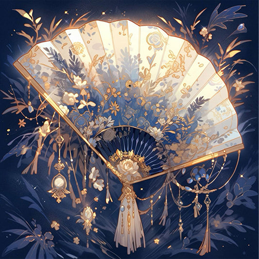 Ancient Style Folding Fan - Full AB Round Drill Diamond Painting 40*40CM
