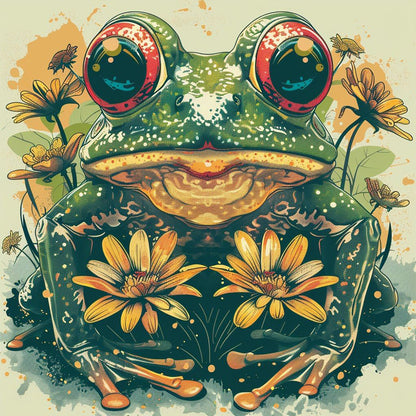 Frog With Flowers - Full Round Drill Diamond Painting 30*30CM