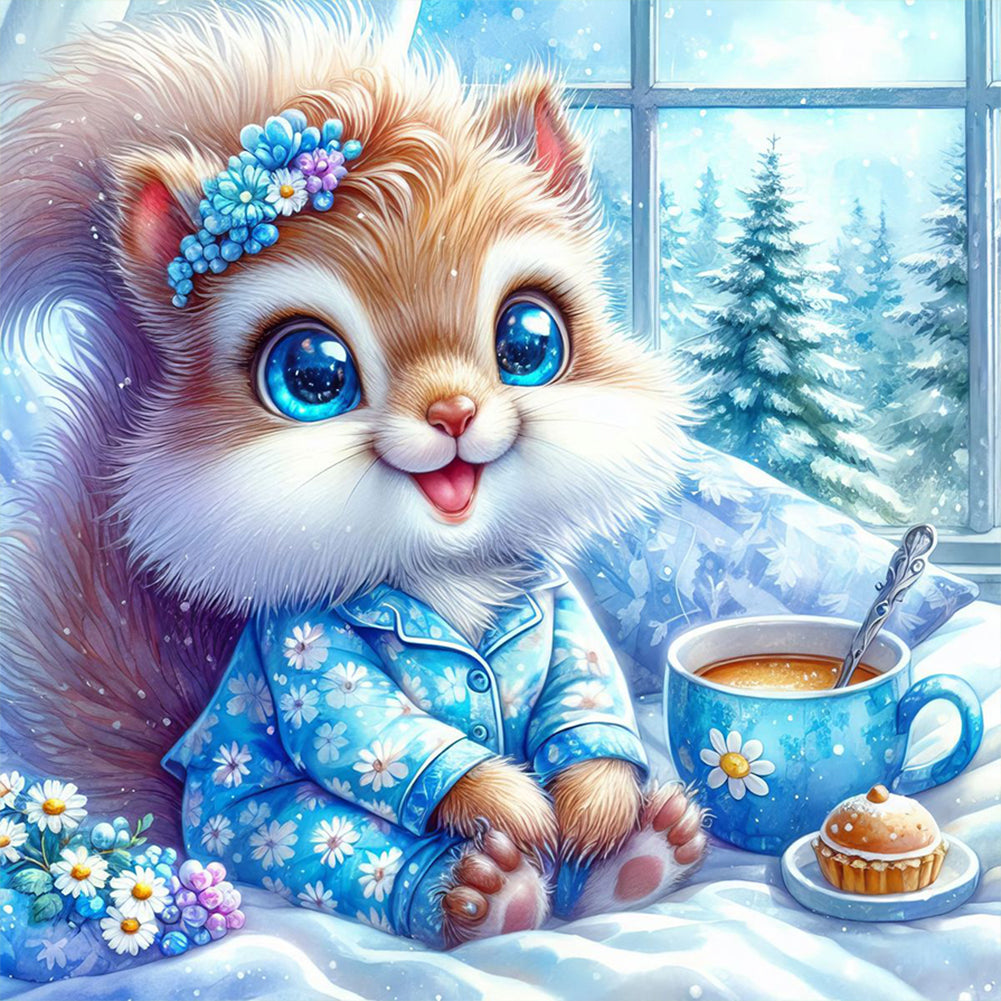 Coffee Squirrel - Full Round Drill Diamond Painting 30*30CM