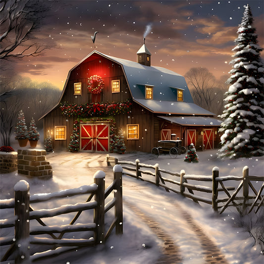 Snowy House - Full Round Drill Diamond Painting 30*30CM