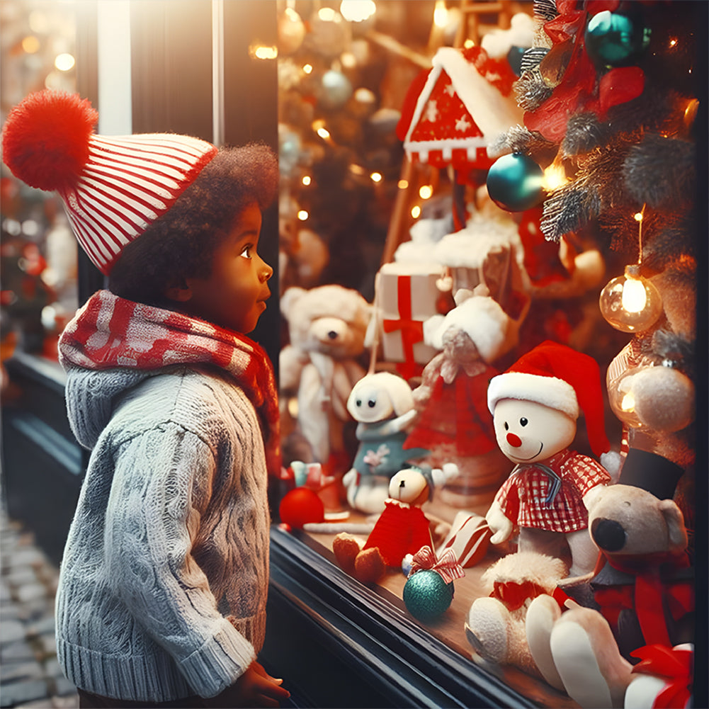 Christmas Window Kids - Full Round Drill Diamond Painting 30*30CM