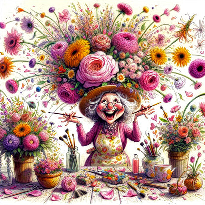 Happy People And Flowers - Full Round Drill Diamond Painting 40*40CM