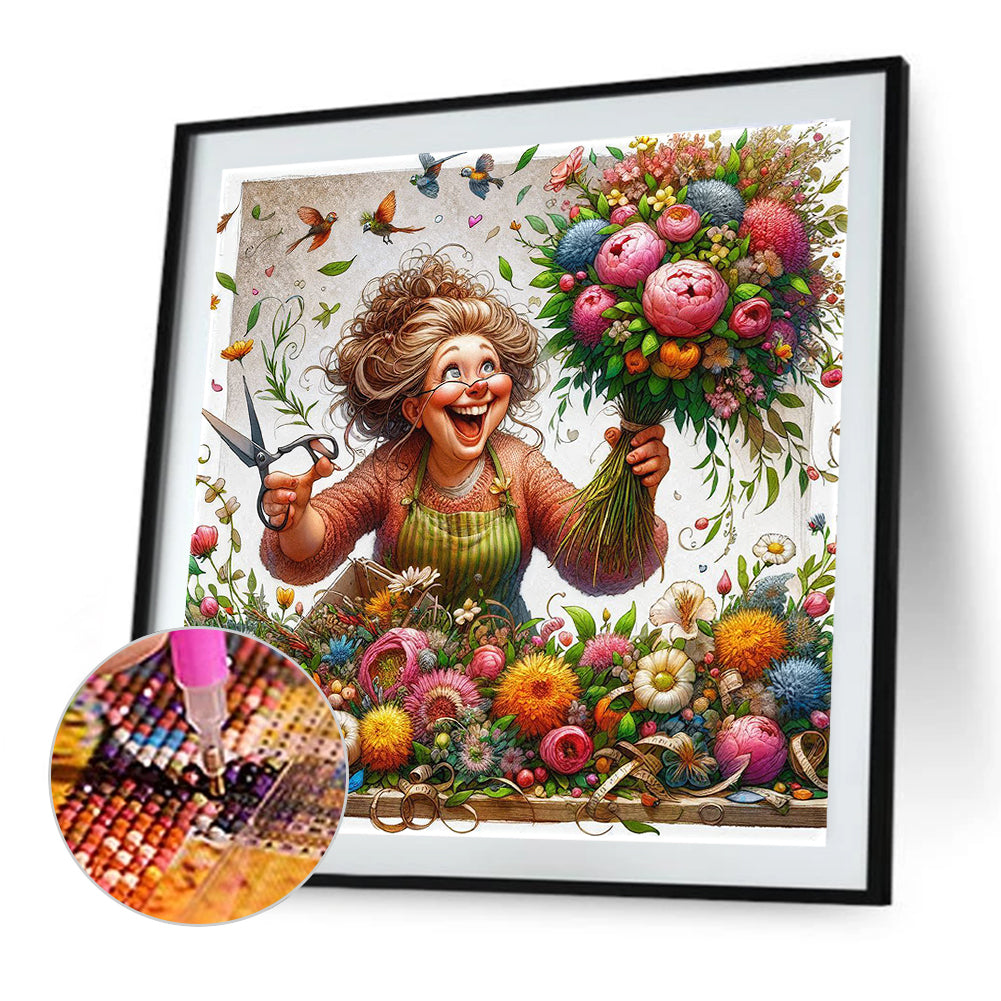 Happy People And Flowers - Full Round Drill Diamond Painting 40*40CM