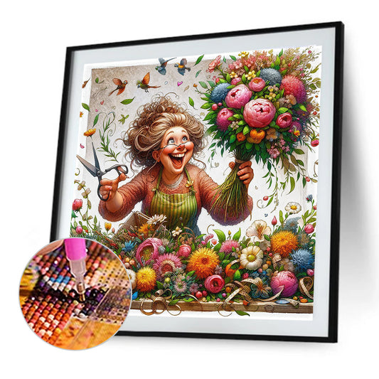 Happy People And Flowers - Full Round Drill Diamond Painting 40*40CM