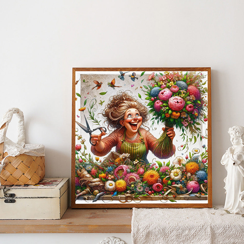 Happy People And Flowers - Full Round Drill Diamond Painting 40*40CM