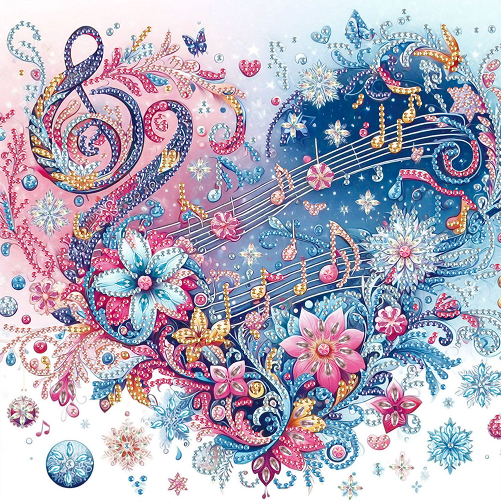Notes Heart Flowers - Special Shaped Drill Diamond Painting 30*30CM