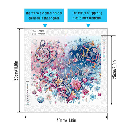 Notes Heart Flowers - Special Shaped Drill Diamond Painting 30*30CM