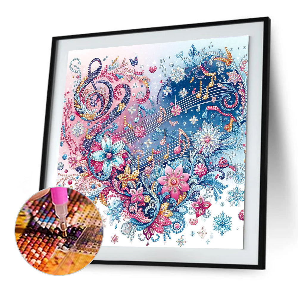 Notes Heart Flowers - Special Shaped Drill Diamond Painting 30*30CM