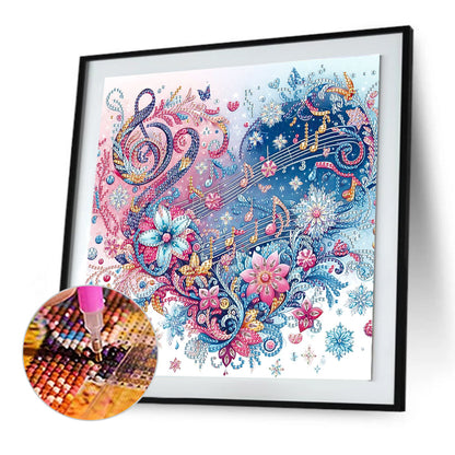 Notes Heart Flowers - Special Shaped Drill Diamond Painting 30*30CM