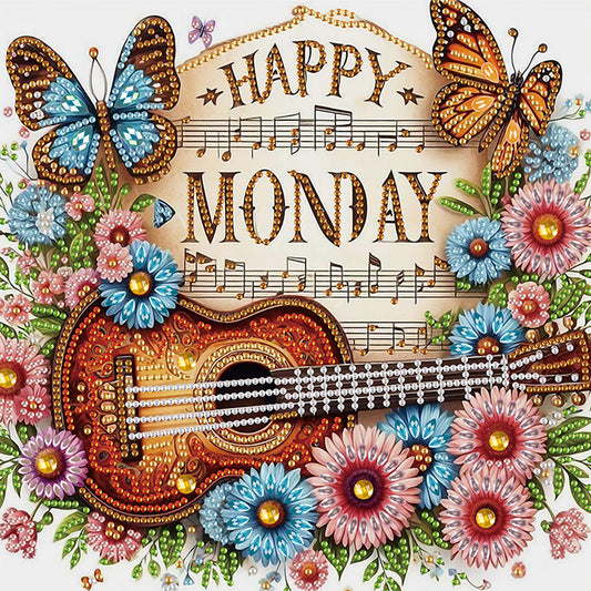 Notes Guitar Flowers - Special Shaped Drill Diamond Painting 30*30CM