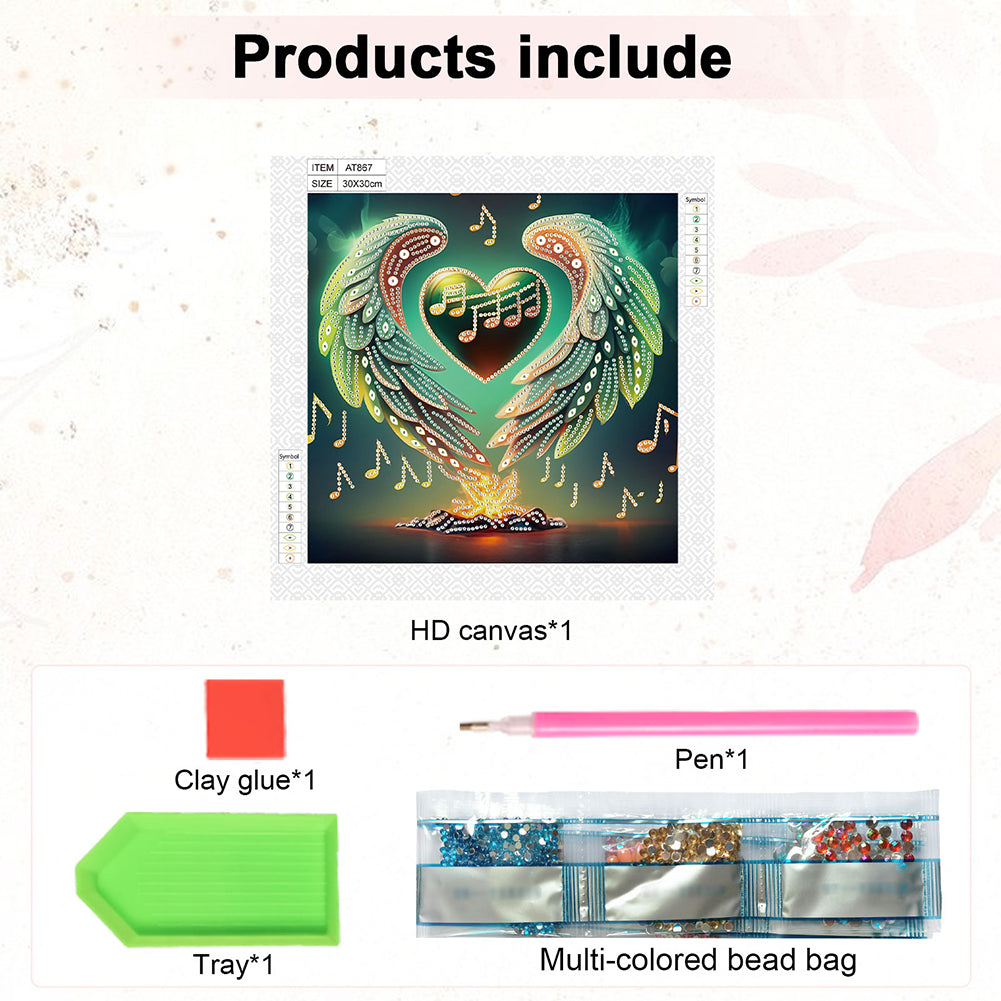 Notes With Heart Wings - Special Shaped Drill Diamond Painting 30*30CM
