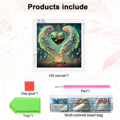 Notes With Heart Wings - Special Shaped Drill Diamond Painting 30*30CM