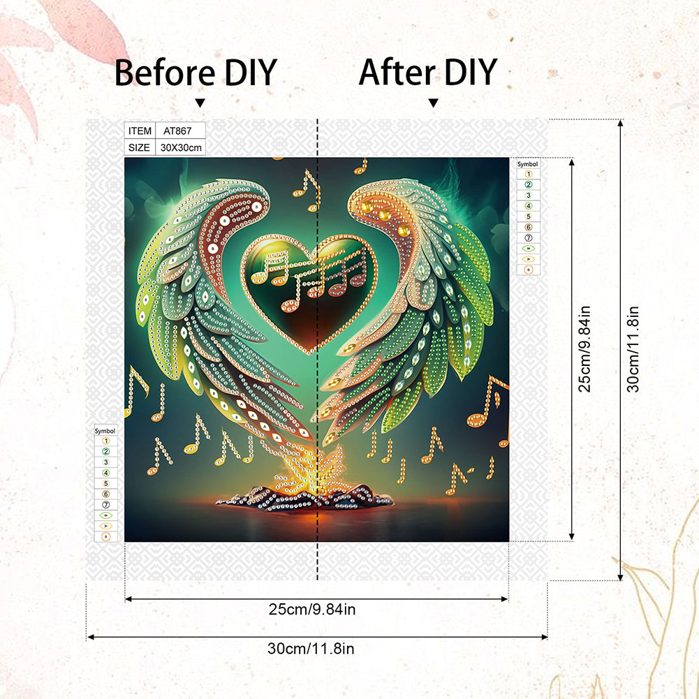 Notes With Heart Wings - Special Shaped Drill Diamond Painting 30*30CM