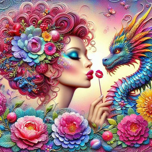 Girl And Dragon - Full Round Drill Diamond Painting 40*40CM