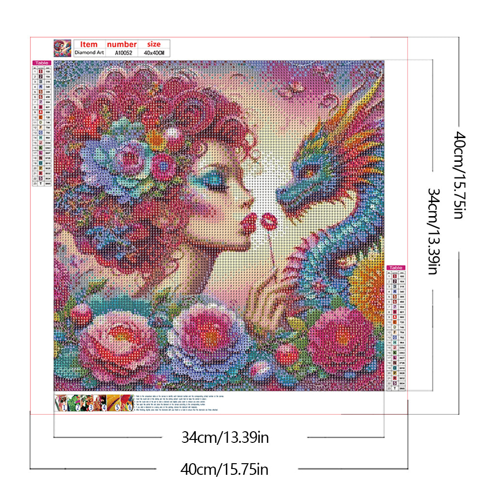 Girl And Dragon - Full Round Drill Diamond Painting 40*40CM