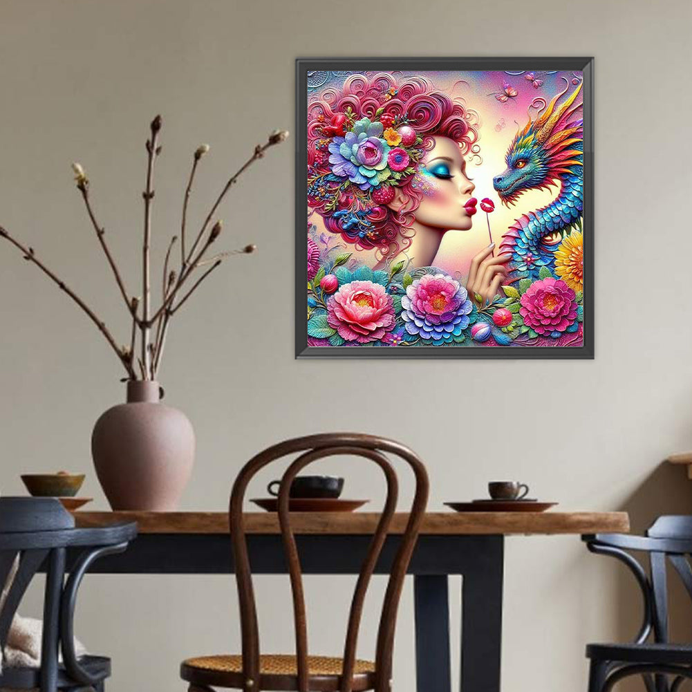 Girl And Dragon - Full Round Drill Diamond Painting 40*40CM