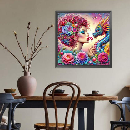 Girl And Dragon - Full Round Drill Diamond Painting 40*40CM