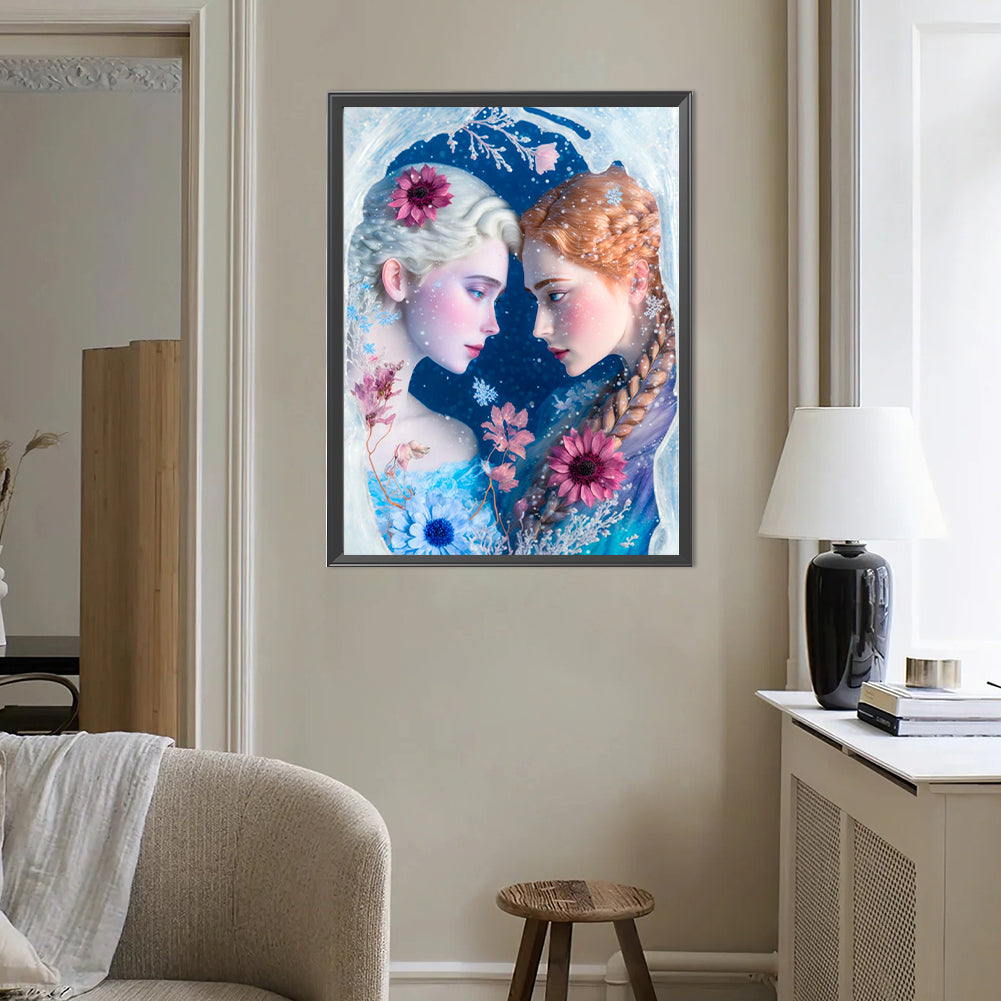 Wolf Flower Angel Elf Girl Princess Elsa - Full Round Drill Diamond Painting 40*50CM