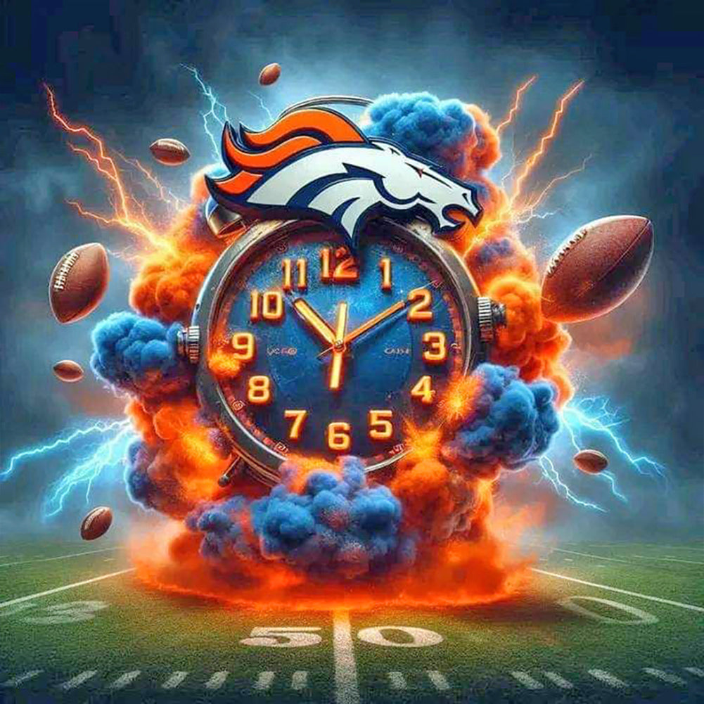 Denver Broncos Clock - Full Round Drill Diamond Painting 40*40CM