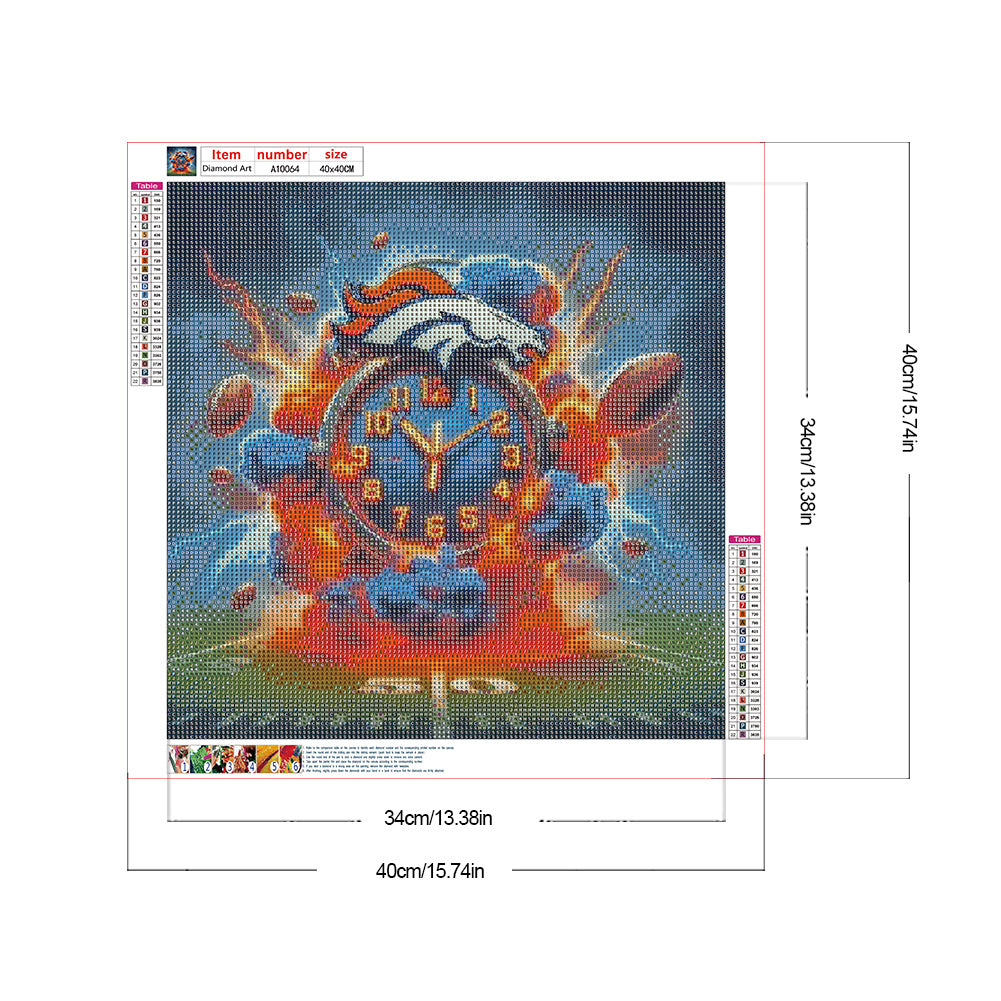 Denver Broncos Clock - Full Round Drill Diamond Painting 40*40CM