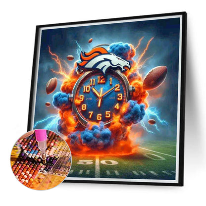 Denver Broncos Clock - Full Round Drill Diamond Painting 40*40CM