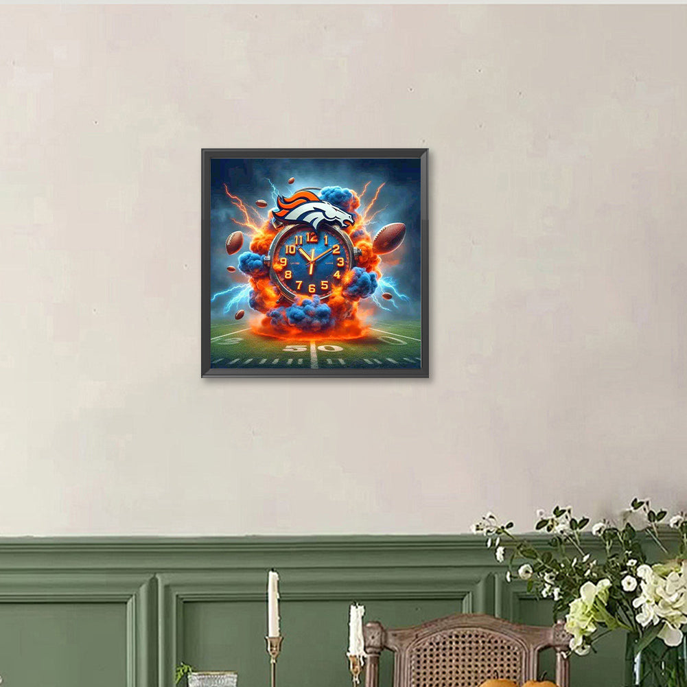 Denver Broncos Clock - Full Round Drill Diamond Painting 40*40CM