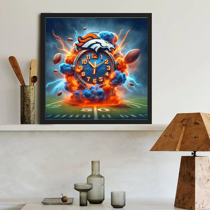 Denver Broncos Clock - Full Round Drill Diamond Painting 40*40CM