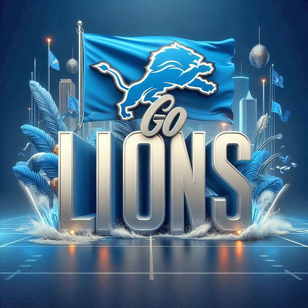 Detroit Lions Flag - Full Round Drill Diamond Painting 40*40CM