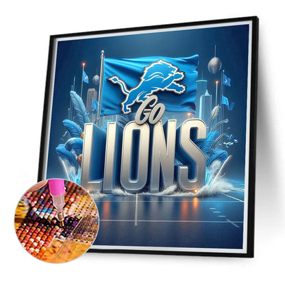 Detroit Lions Flag - Full Round Drill Diamond Painting 40*40CM