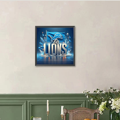 Detroit Lions Flag - Full Round Drill Diamond Painting 40*40CM